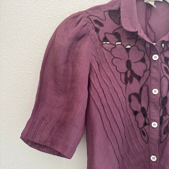 Vintage Emanuelle Kahn’s Purple Linen Blouse with Open Work - size 38 - Picture 4 of 4